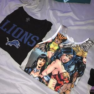 Justice league tank top and Detroit lions tee